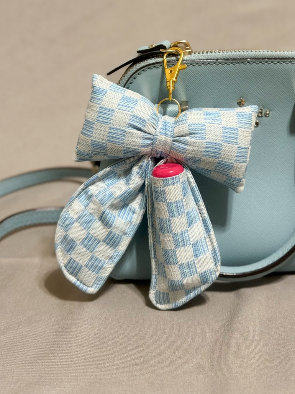 Checkered Puffy Bow Lipbalm/Chapstick Charm Holder